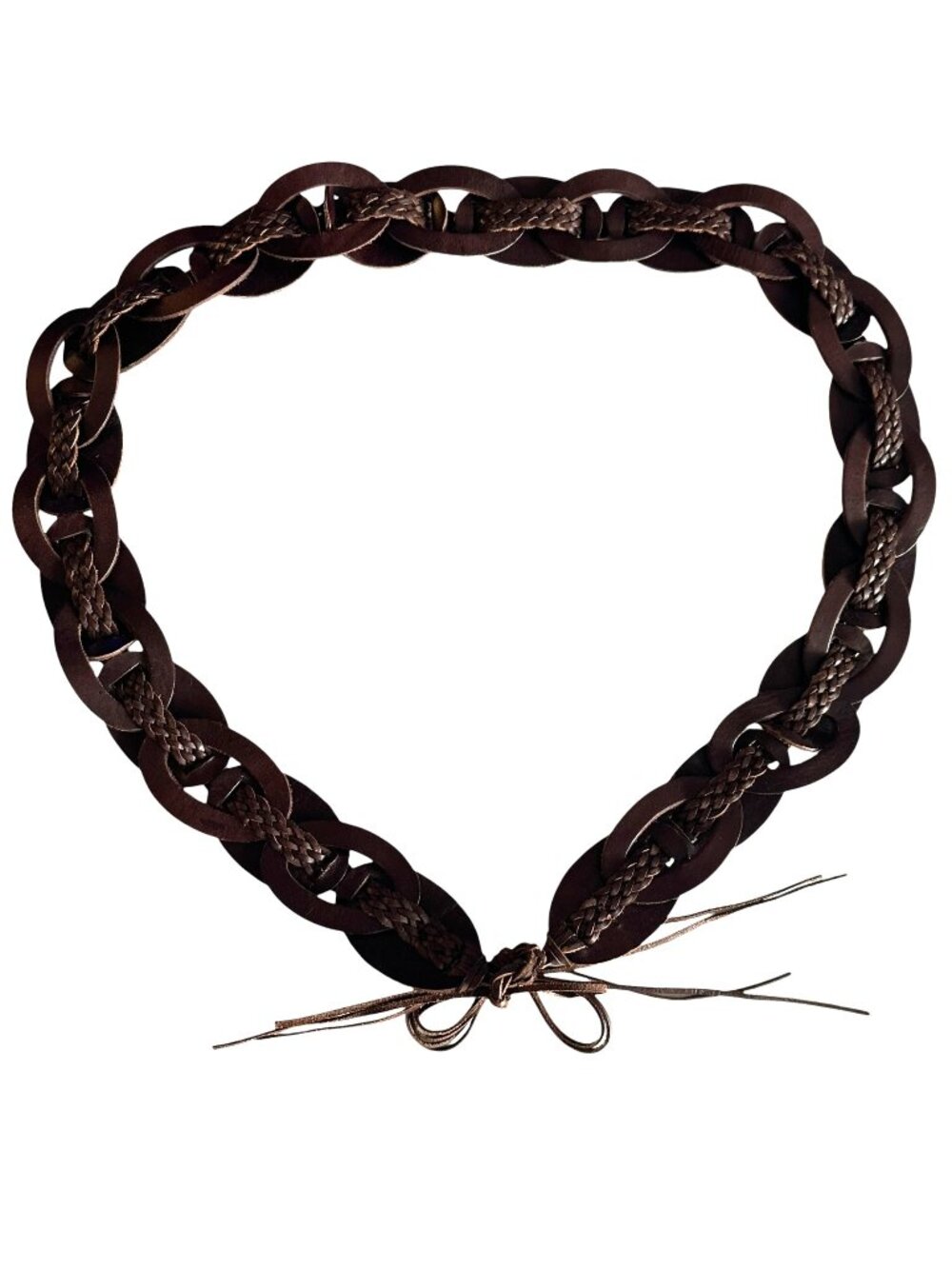 Eddie Bauer Belt Womens L/XL Hip Fit Chocolate Brown Leather Braided Ring Loops